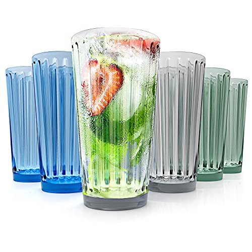 Rakle Highball Glasses Set Of 6 – 14.8Oz Tall Drinking Glasses – Premium Glassware Set For Mixed Drinks, Cocktails, Water, Juice, Smoothie – No-Lead Dishwasher Safe Colored Glasses #TOP2