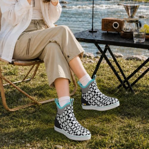Image of Kalkal Women's Deck Boots, Waterproof Ankle Rain Boots Fishing Boots with High Traction, Women's Rubber Boots For Gardening Fishing Boating Camping