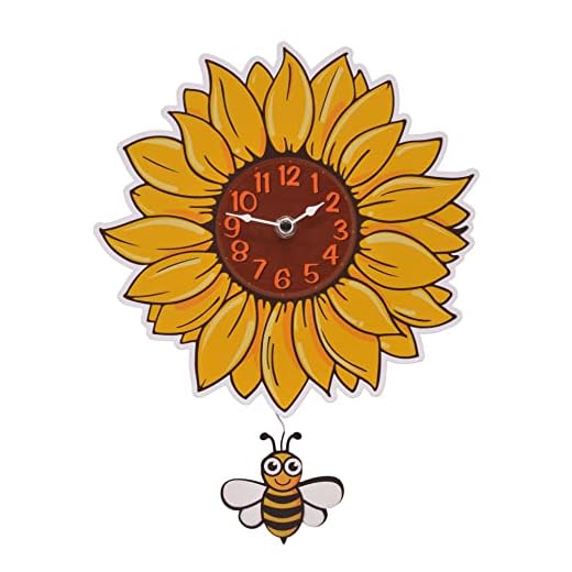 Mark Feldstein & Associates Sunflower with Swinging Bee Pendulum Pal Wall Clock, 12 Inch