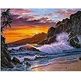 Moohue Handmade Counted Cross Stitch Kits Beach Scenery Embroidery Pattern DMC Cotton Thread Home Ro