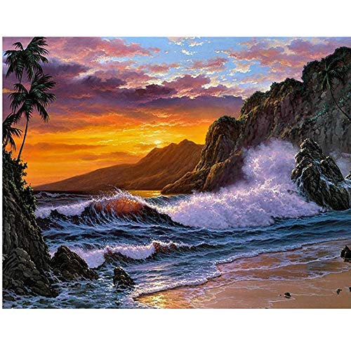 Moohue Handmade Counted Cross Stitch Kits Beach Scenery Embroidery Pattern Dmc Cotton Thread Home Room Decor (Beach Scenery) #TOP4