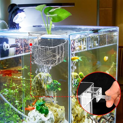 Image of Lawei 8 Pack Acrylic Aquarium Plant Holder, Clear Hanging Aquatic Plant Pot with Hole, Top Aquarium Plant Fish Tank Plant Cup for Water Feature Decoration, Wall-Mounted Plastic Aquatic Plant Baskets