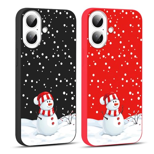 lioscre 2 Pack Christmas Phone Case for iPhone 16 6.1'', Cute Xmas Christmas Snowman Pattern Gifts Case, Aesthetic Design Soft TPU Anti-Fall Protective Slim Shockproof Cover for Girl Women Men