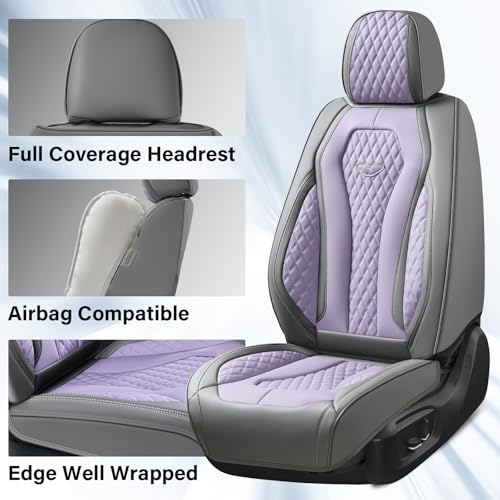 Image of Coverado Leather Seat Covers 2 Seats, Car Seat Covers Front Seats, Purple Car Seat Cover 2 Pack, Front Car Seat Covers, Car Seat Cushion, Auto Seat Covers Driver Seat Protector Universal Fit Most Cars