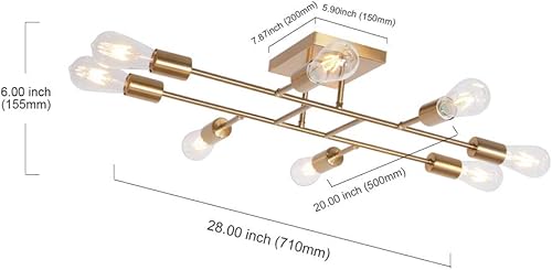 Miniatura 6 de Lámpara de techo moderna de mediados de siglo, industrial semiempotrada, lámpara de techo de latón cepillado, 8 lámparas de cocina para comedor,