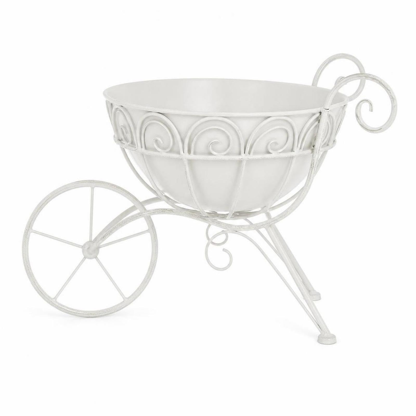 Garden Cart Planter Wire-and-Scroll Metal Planter Pot Holder Decorative Cart Planter Stand for Home Stylists, Gardeners, Patio, Balcony, Porch White-image-8