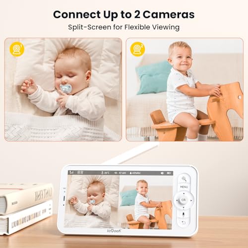 iegeek baby monitor with 2 cameras 534 large screen split-screen video baby monitor  2k hd non-wifi monitor with app amp parent unit  night vision 2-way audio cry detection temperature sensor