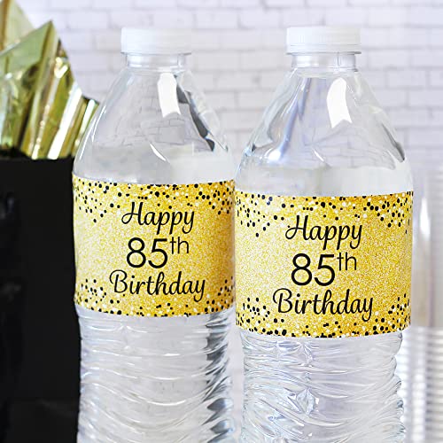 85Th Birthday Party Favor Water Bottle Labels - Black And Gold, 24 Count #TOP1