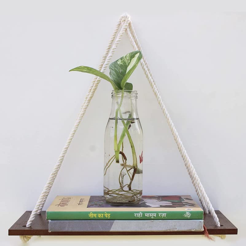 Image of VAH Wooden 1 Layer with White Jute Rope Wall Floating Laminated Wall Decor Wall Shelf
