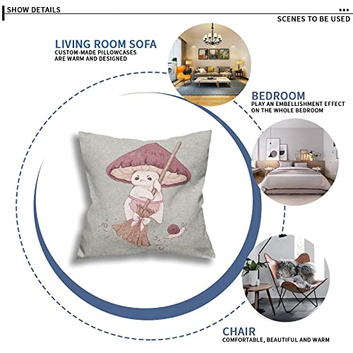 Little Mushroom And Snails Cotton Linen Throw Pillow Covers Square Home Decorative Cushion Pillowcase 18×18 In #TOP3