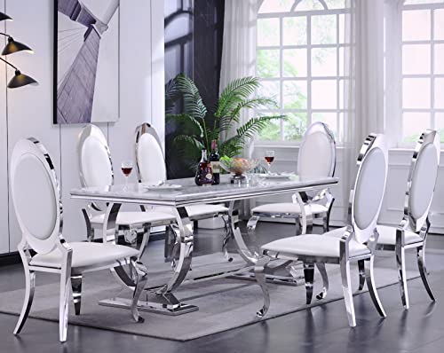 Acedécor Modern Dining Room Table With Silver Stainless Steel Metal U-Base In Grey Silver #TOP7