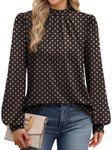 Image of WIHOLL Long Sleeve Shirts for Women Mock Neck Tops Pleated Front Blouses Dressy Casual Spring Fall Clothes 2026 Fashion