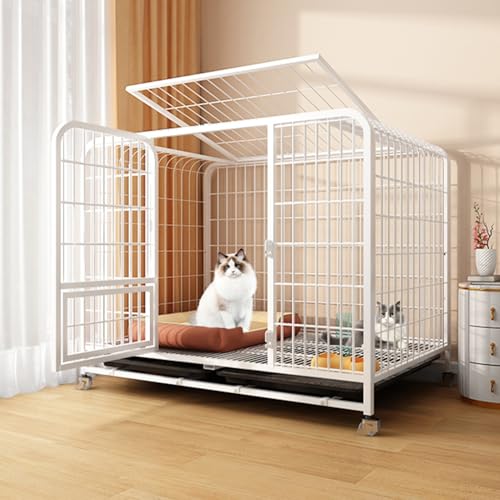 Duża woliera, dla kota z kółkami i dużymi drzwiami, domek dla kotów z wyjmowaną tacą, bezpieczna klatka, dla metalowych kotów na balkon, do ogrodu i do wnętrz