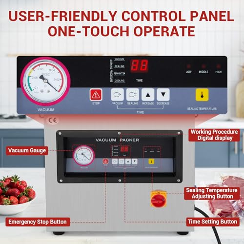 Image of Chamber Vacuum Sealer,Auto Seal,19.8 Cbm /h,900W,15.7 inch Sealing Width,Stainless Steel,Professional Food Vacuum Packaging Machine for Household and Commercial Use,For Food Preservation