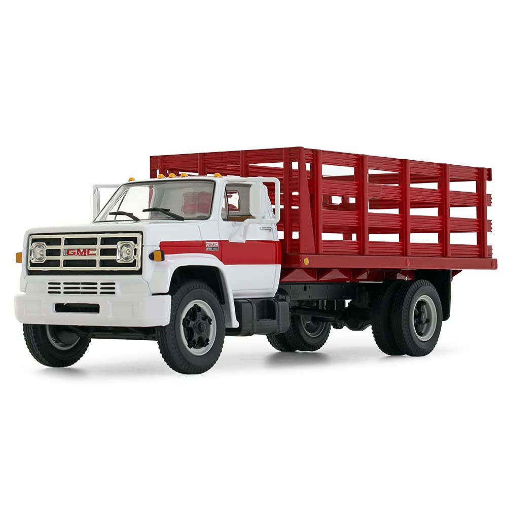 First Gear1/64 Scale Diecast Collectible White/Red 1970s GMC 6500 Single Axle Stake Truck (60-0917)