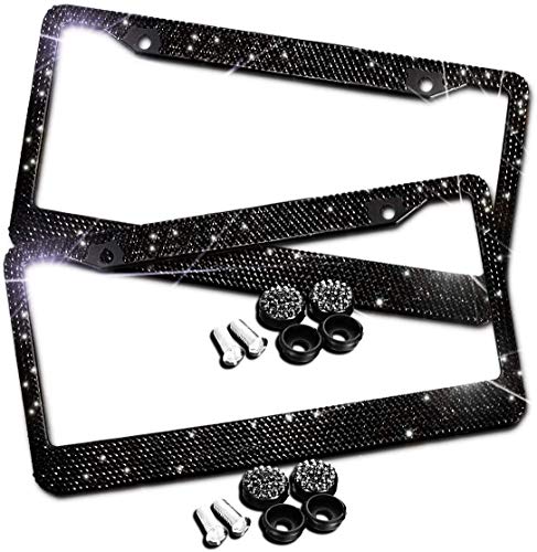 JUSHACHENGTA Bling Bling License Plate Frames -2 Pack-8 Row Pure Handmade Waterproof Glitter
