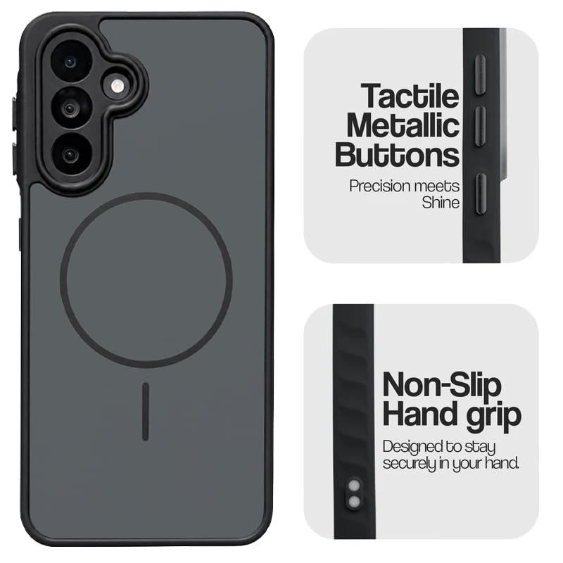 Image of VONZEE Matte Magnetic Case Compatible for Samsung Galaxy A55 Wireless Charging Shockproof Anti-Scratch TPU PC Slim Fit Full Protection Phone Cover for Samsung Galaxy A55-BLACK