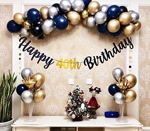40th Birthday Banner Happy 40th Birthday Bunting Black and Gold Glitter Large Hanging Letter Banner for 40 years old Birthday Anniversary Party Decorations Photo Backdrop