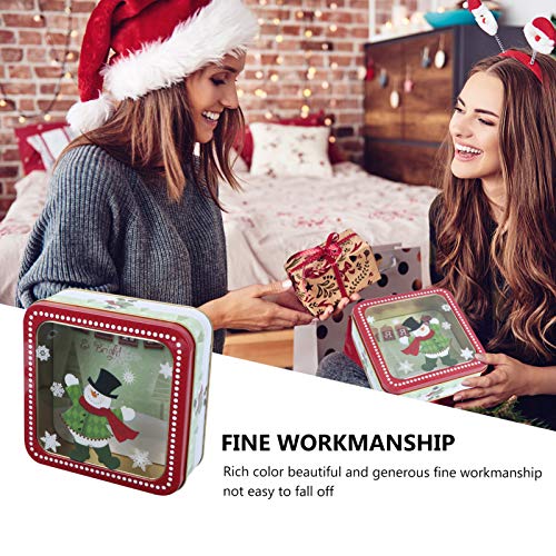KESYOO 15X15cm Caixa de Folha de Flandres de Natal Com Janela Vazia Latas de Biscoitos Caixa de Pres