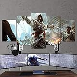 Gmoope Wandbild Leinwand Assassins Creed Black Flag 5 Teilig Bilder Wohnzimmer Wohnung Deko 5 Stück Kunstdruck Modern Wandbilder XXL Format Wanddekoration Design Wand Bild