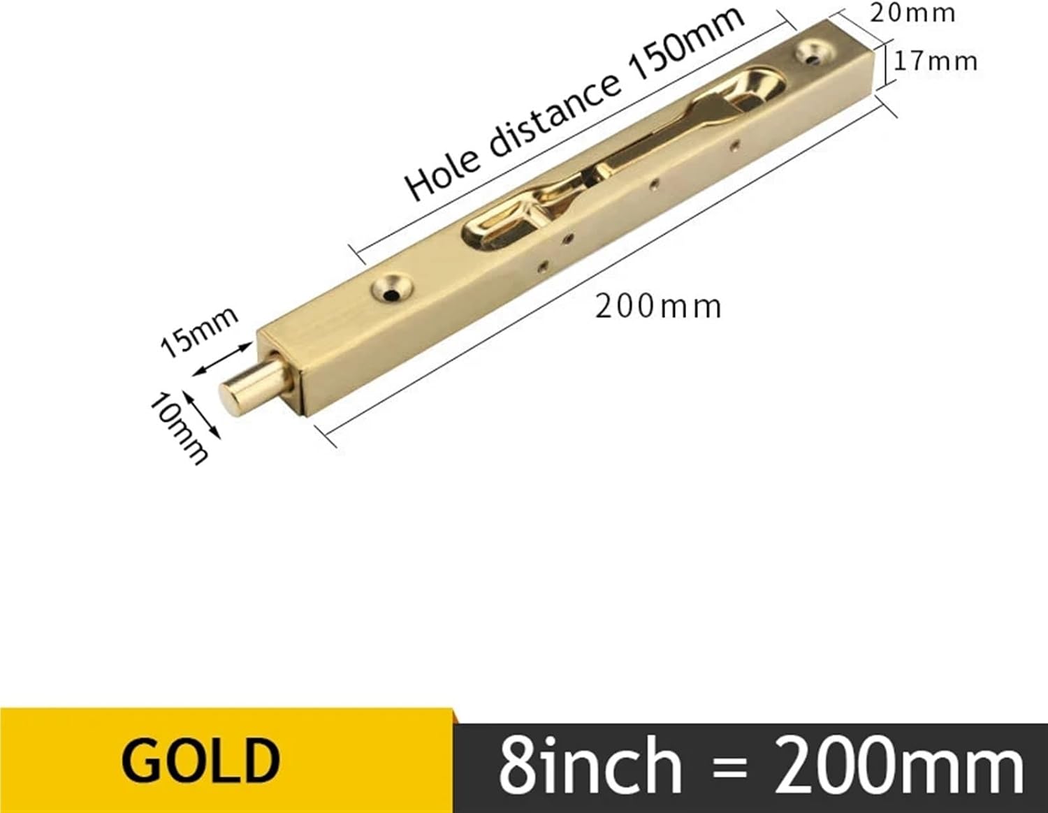4/6/8/10 Inch Stainless Steel Hidden Door Bolt Security Guard Door Latch Sliding Door Lock 1Pcs(Gold 8inch)