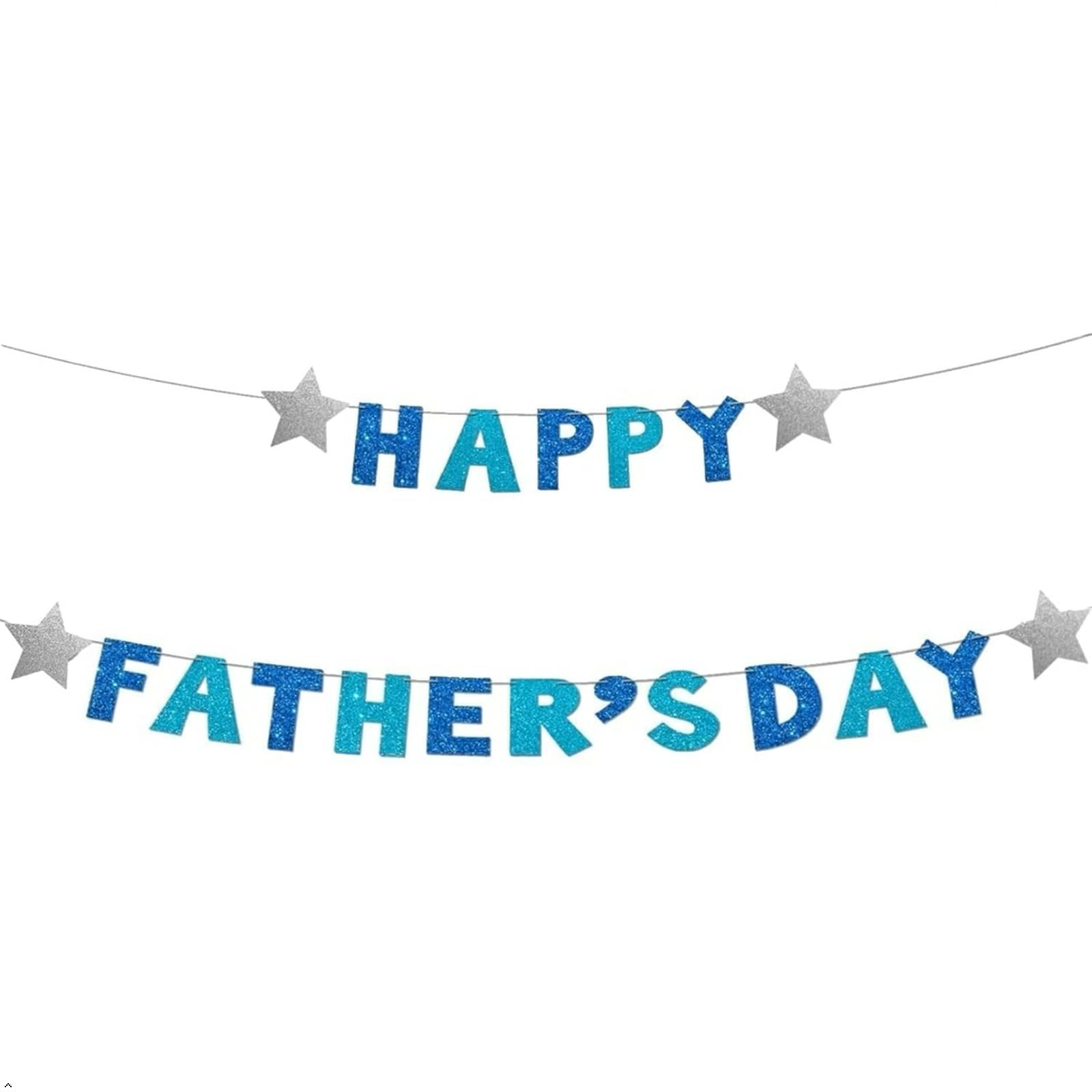 Glitter Blue Happy Fathers Day Banner Bunting - Fathers Day Decorations, Sparkly Blue Father's Day Banner Garland for Photo Backdrop Dad Birthday Party Supplies