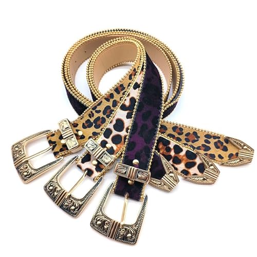 Carved Buckle Leopards Pattern Belts for Jeans Skirt Bead Trim Belt Pants Belt Men Women Unisex Belts Waist Decoration4