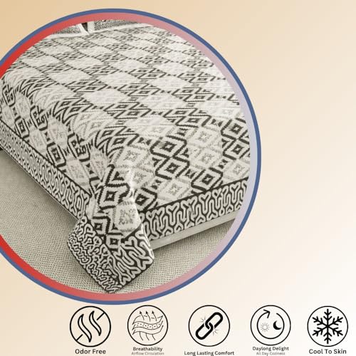 Image of Living Roots Ethnic Jaipur Block Print | Double Cotton Bedsheet & 2 Pillow Covers | for Mattress Upto 6 inches Thick, No Colour Bleeding | Grey, Off White King Size 90 * 108 inches, 144TC (610-C)