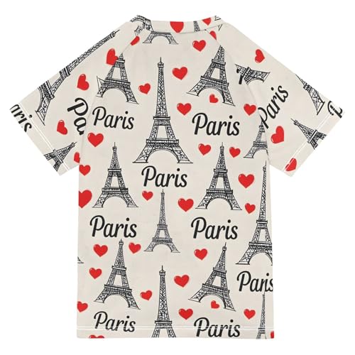 ALAZA Kids Rash Guard Boys Toddler Swim Shirts Short Sleeve Eiffel Tower Love UPF 50+ 3T2