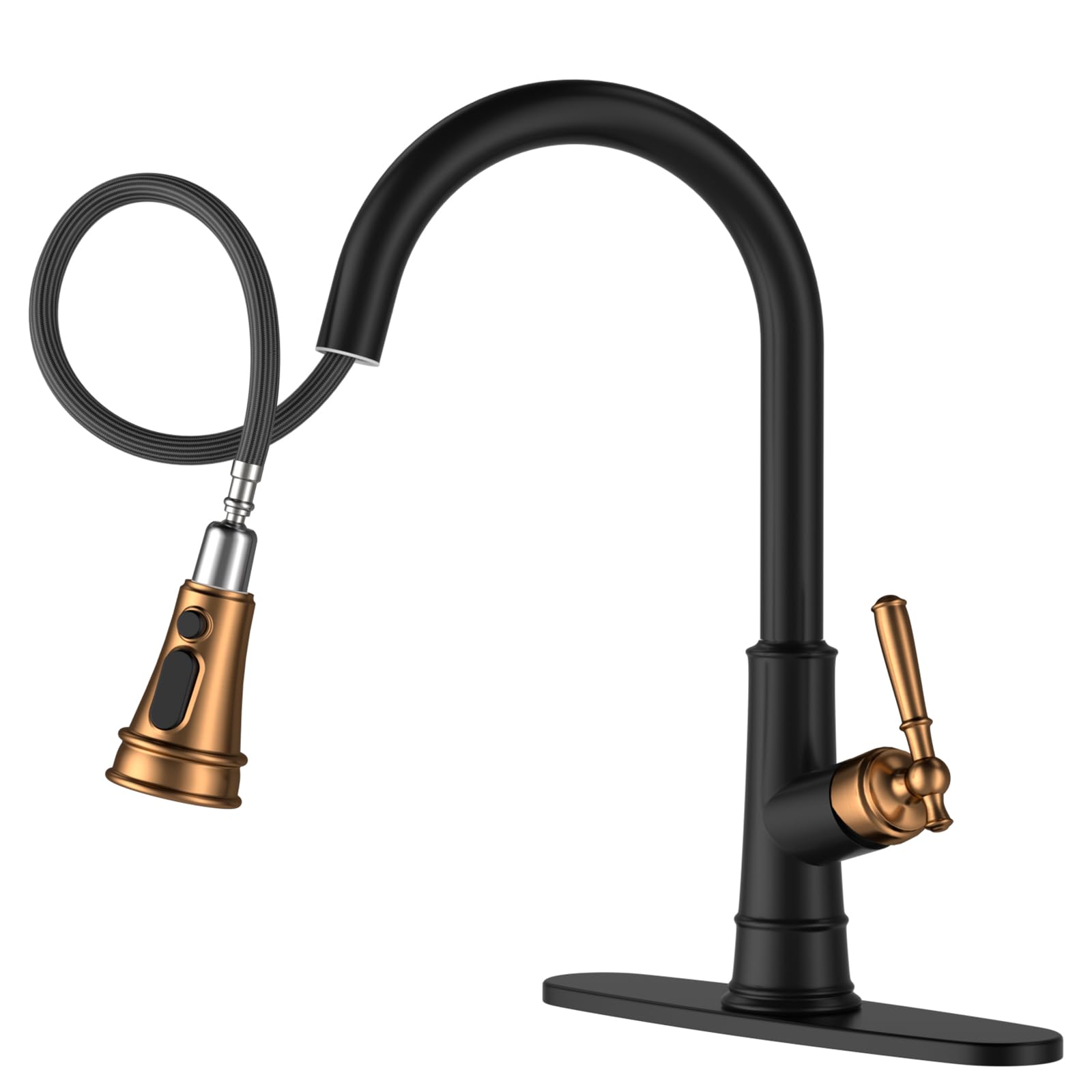 Matte Black and Rose Gold Pull Down Kitchen Faucet with Magnetic Docking Sprayer - Single Handle High Arc One Hole Pull Out Kitchen Sink Faucet with Soap Dispenser