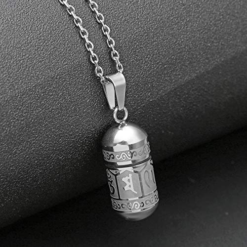 Zysta Edelstahl Asche Schmuck Memorial Urnen Anhänger Patrone Kette Kapsel Pendant Halskette Gravur mit Om Mani Padme Hum (Silber)