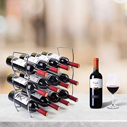 MOCREO Wine Rack, 3-Tier 12 Bottles Stackable Cabinet Wine Organizer Storage Rack for Pantry Holder, Metal