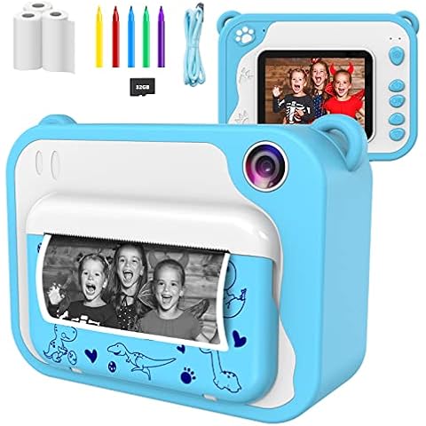 Kids Digital Camera,Instant Print Cameras for Boys Girls,2.0 Inch Screen,1080P Print Camera with 32GB Memory Card, 5 Color Pens,3 rolls of printing papers, Children Mini Rechargeable Toy(Blue) Cover