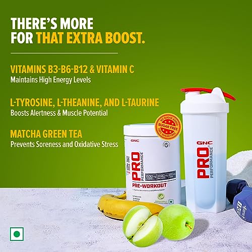Image of GNC Pro Performance Pre-Workout | 360 gm | 30 Servings | Boosts Energy & Endurance | Improves Focus | Revs Up Recovery | 1.5g L-Arginine | 3.5g Beta-Alanine | 0.2g Caffeine | Green Apple