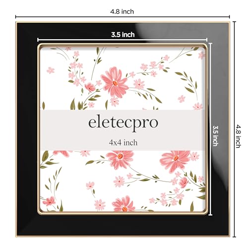 Image of eletecpro 4x4 Enamel Picture Frame with Real Glass Cover, Square Photo Frame with Gold Metal Edge Display Pictures 4 by 4 for Tabletop and Wall Decor, Black, 1 Pack