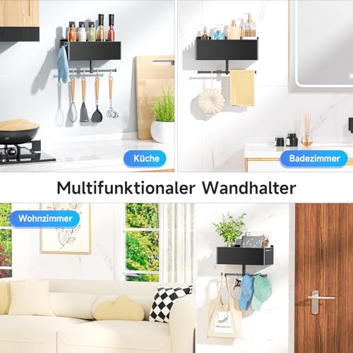 Hundegarderobe mit Ablage, Schwarz Hunde Garderobe, Hundeleinen Halterung Wand, Hundeleine Aufhängung Ohne Bohren, Hundeleinen Garderobe, Metall Schlüsselbrett, Halterung für Hundeleinens und Zubehör