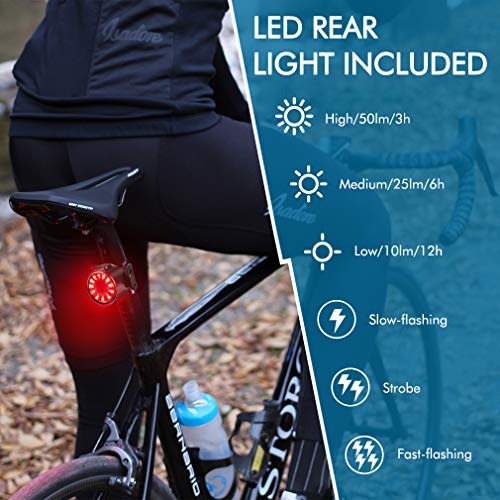 Te-Rich Bike Lights USB Rechargeable, LED Cycling Light Front and Back, 800 Lumen Headlight Flashlight and Rear Taillight Set, Easy to Use, Road/Moutain Bicycle Accessories for Kids, Men and Women - Thumbnail 3