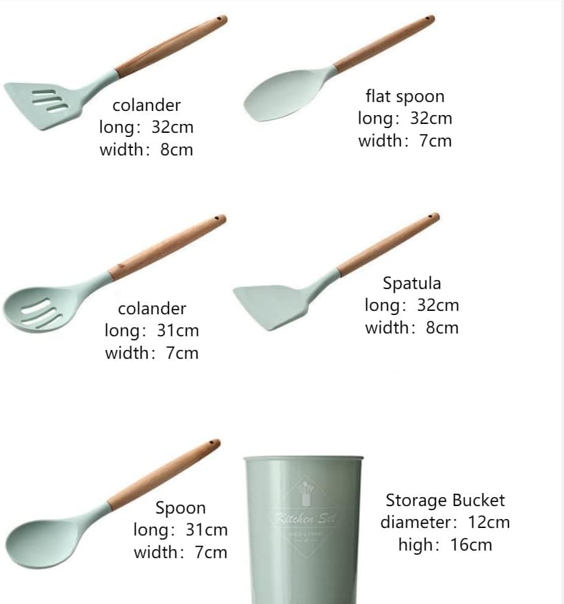 Generisch Küchenutensilien-Set Aus Silikon, Hitzebeständig, Antihaftbeschichtet, Bpa-frei, Mit Holzgriffen, 12-teiliges Set (Grey)