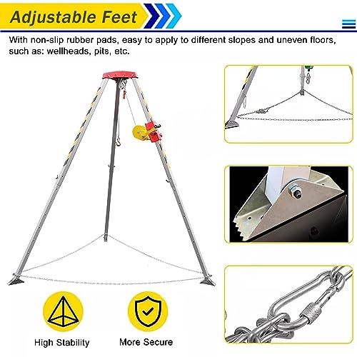 Trípode de rescate de emergencia con arnés de seguridad, sistema de patas telescópicas de aluminio para espacios reducidos, túneles y operaciones de alcantarillado