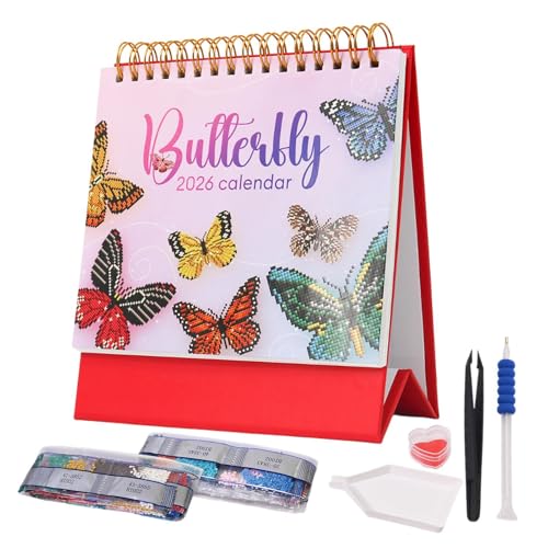 Calendario 2026 de escritorio con pintura de gemas, decoración mensual hecha a mano para casa