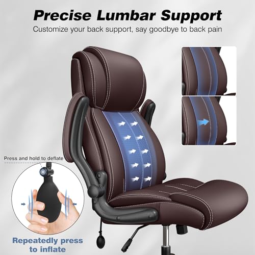 Image of BESTFAIR Ergonomic High Back Office Chair, Adjustable Lumbar, Coffee 2 Pack | Inflatable Lumbar Support For Custom Comfort, Flip-Up Arms, 21 inch Wide Seat, Scratch-Resistant Pu Leather, Rocking & Heavy-Duty