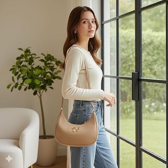 Image of Sky Magic Stylish Bag Women's Hobo Shoulder Bag with Bow Detail, Faux Leather Crossbody Handbag for Women