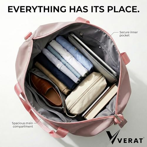 Image of Nylon 41L Expandable Travel Bag for Women, Foldable Waterproof Duffle Bag, Lightweight Carry-On Luggage with Wet Pocket, Vanity Handbag for Travel & Gym (Pink, 41 Liter)