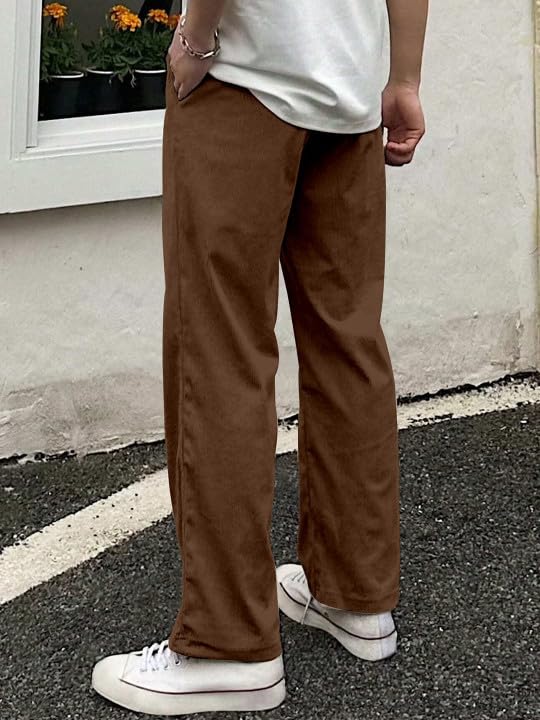Image of Men's Comfortable Corduroy Pants | Relaxed Fit Stretch Waist Trousers for Everyday Wear Cream