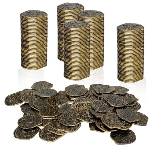 LVYOUIF 100 PCS Pirate Bronze Coins Plastic Play Treasure Coins Pirate Treasure Fake Kids Toy Coins St.Patrick's Coin for Pirate Party Pirate Tokens Coins Toy Irregular Bronze