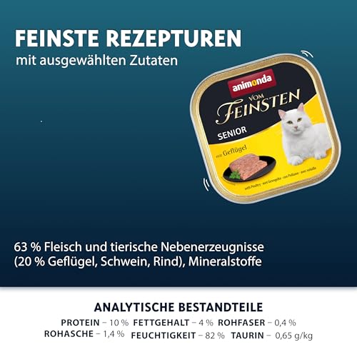 animonda Vom Feinsten Senior mit Geflügel (32 x 100 g), Senior Nassfutter für ältere Katzen ab 7 Jahren, Katzenfutter ohne Getreide und Zucker, mit 100 % frischen, fleischlichen Zutaten