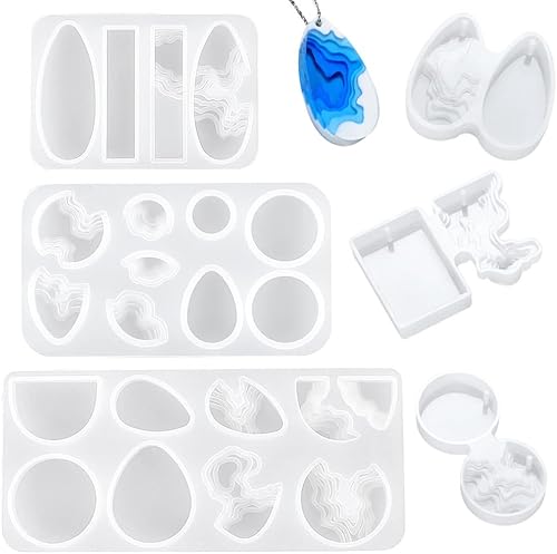 Qtopun - 6 moldes de resina para colgantes, aretes de ondas de agua, moldes de silicona epoxi con agujero de isla de playa, molde de resina para
