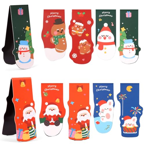 FINGOOO クリスマス しおり マグネット式 32枚・8種類 おしゃれ 両面 ブックマーク 景品 文房具 プレゼント ギフト 学園祭 縁日 イベント お祭り (クリスマス)