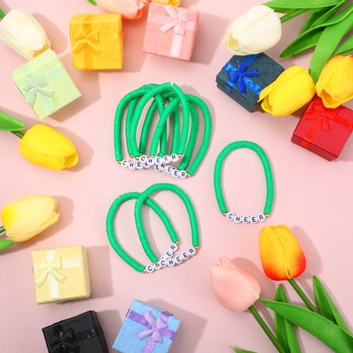 Image of Landical 24 Pcs Cheerleader Gifts Stackable Clay Bead Cheer Bracelets Friendship Bracelets Senior Night Cheer Gifts for Girls(Green)