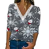 WANGTIANXUE Weihnachten Weihnachtspullover Unisex Winterpullover Weihnachten Damen Oberteile Ausschnitt Damen Sweatjacke Ohne Kapuze Nachthemd Damen Lang Bluse FüR Dirndl Spitze Kapuzenpullover Dam
